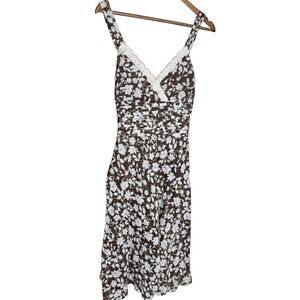 Sangria Halter Dress Y2K 10 brown tropical floral lace sundress babydoll